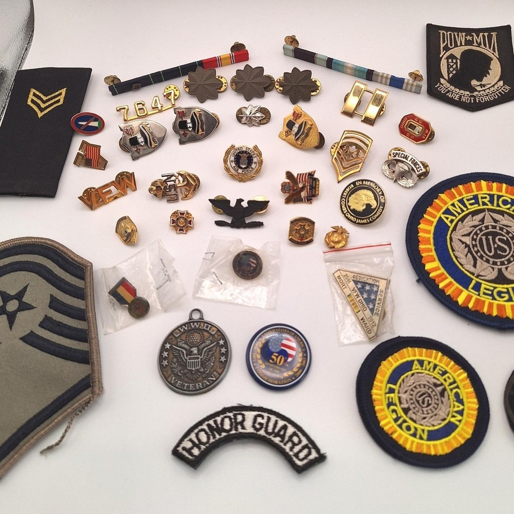 Vintage modern military insignia commemorative patches pins ribbons Lot of 42